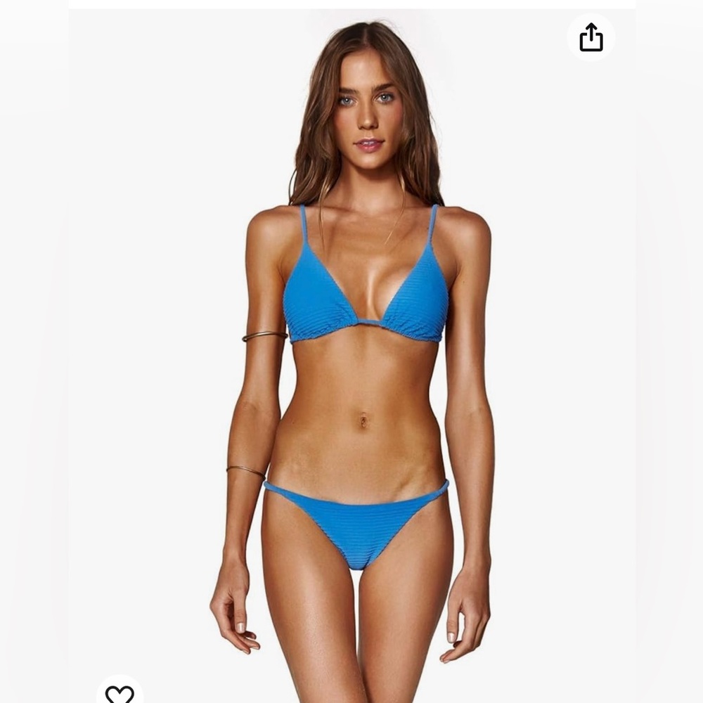 ViX Swimwear Women's Parallel Sliding Triangle Bikini Top Blue M and bottoms S